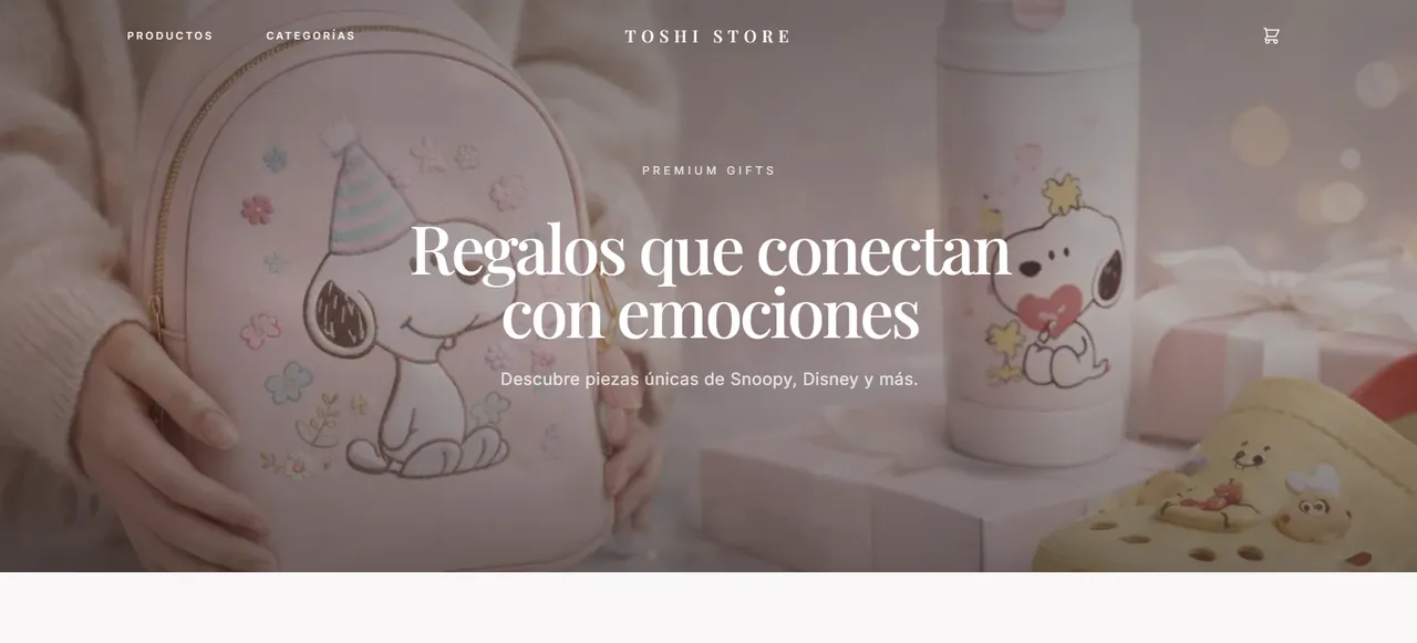 Captura del sitio Toshi Store